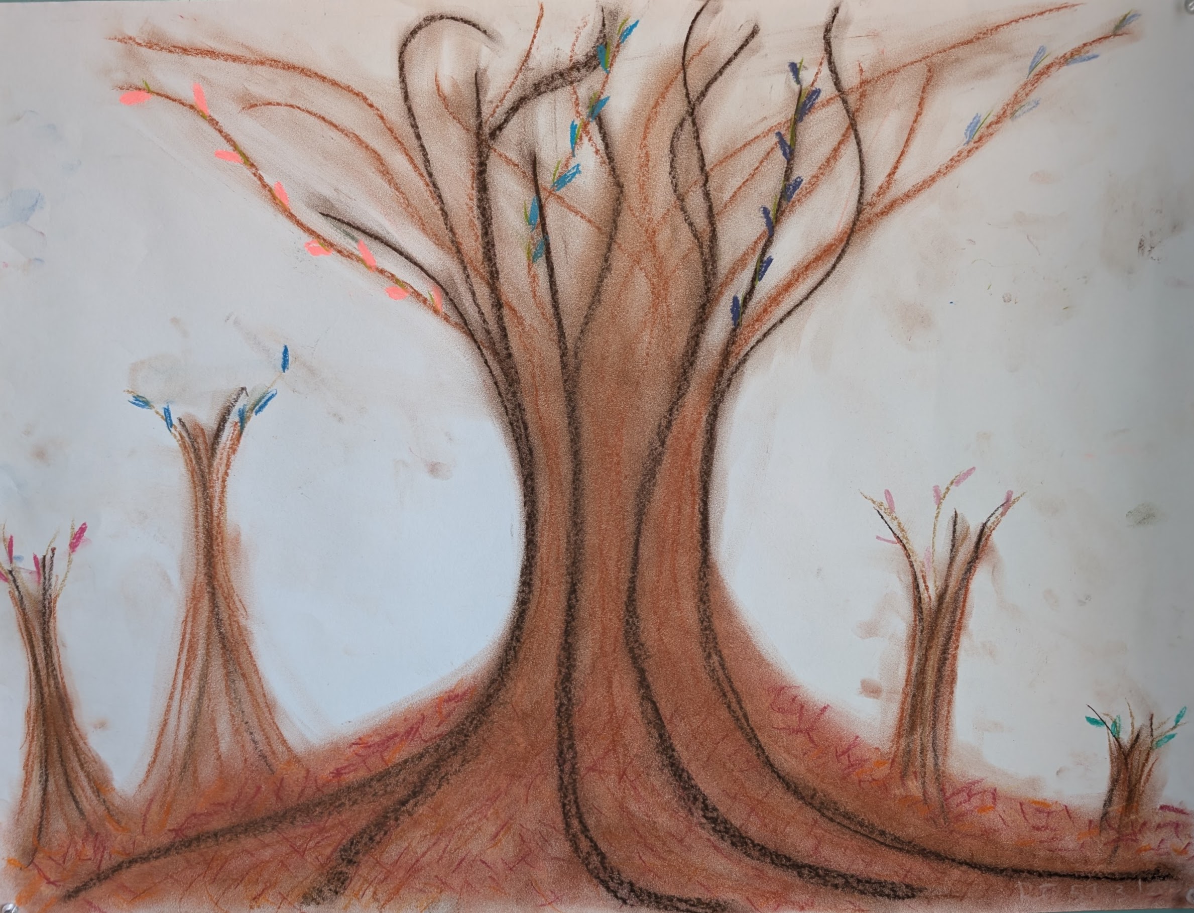 chalk pastel image of trees